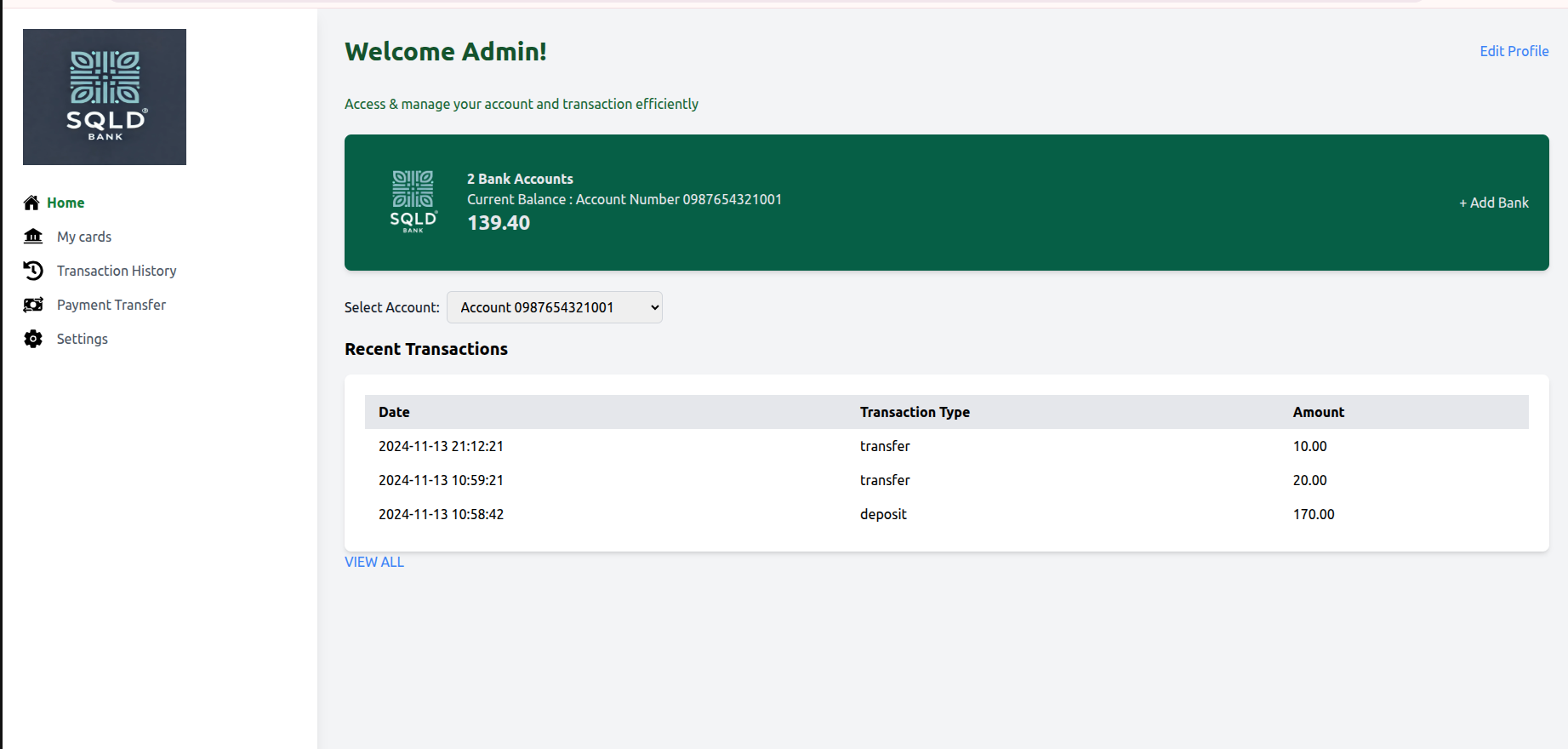 Banking integration interface