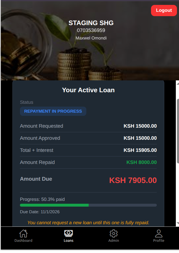 Loan management interface